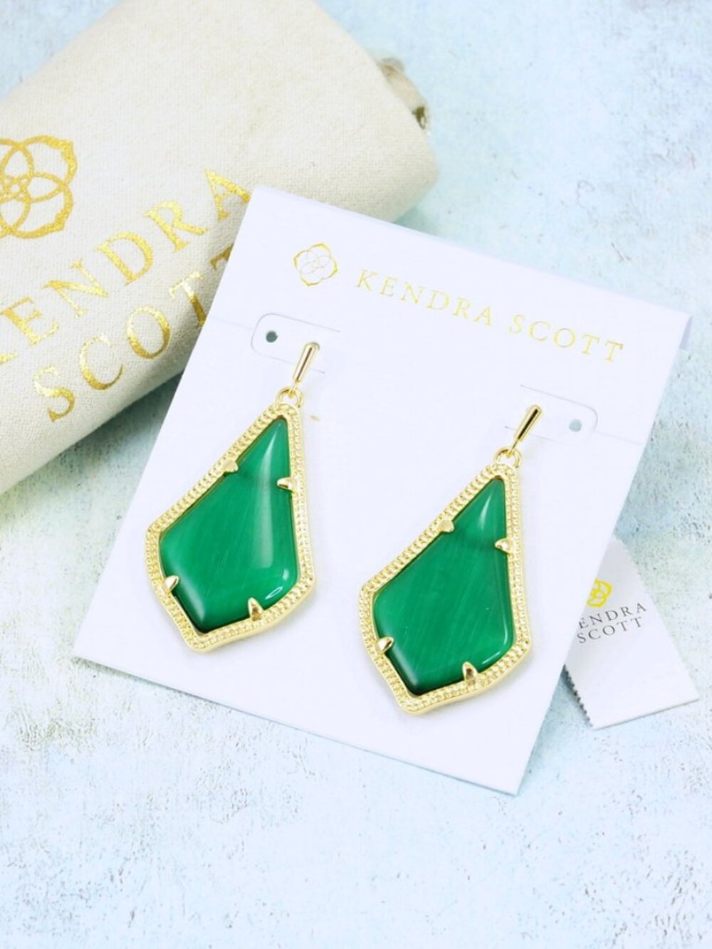 Kendra Scott Alex Cat's Eye Emerald Green earrings Gold Plated - Picture 2 of 6